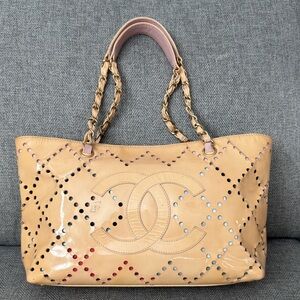 Authentic CHANEL Tan Perforated Tote Bag